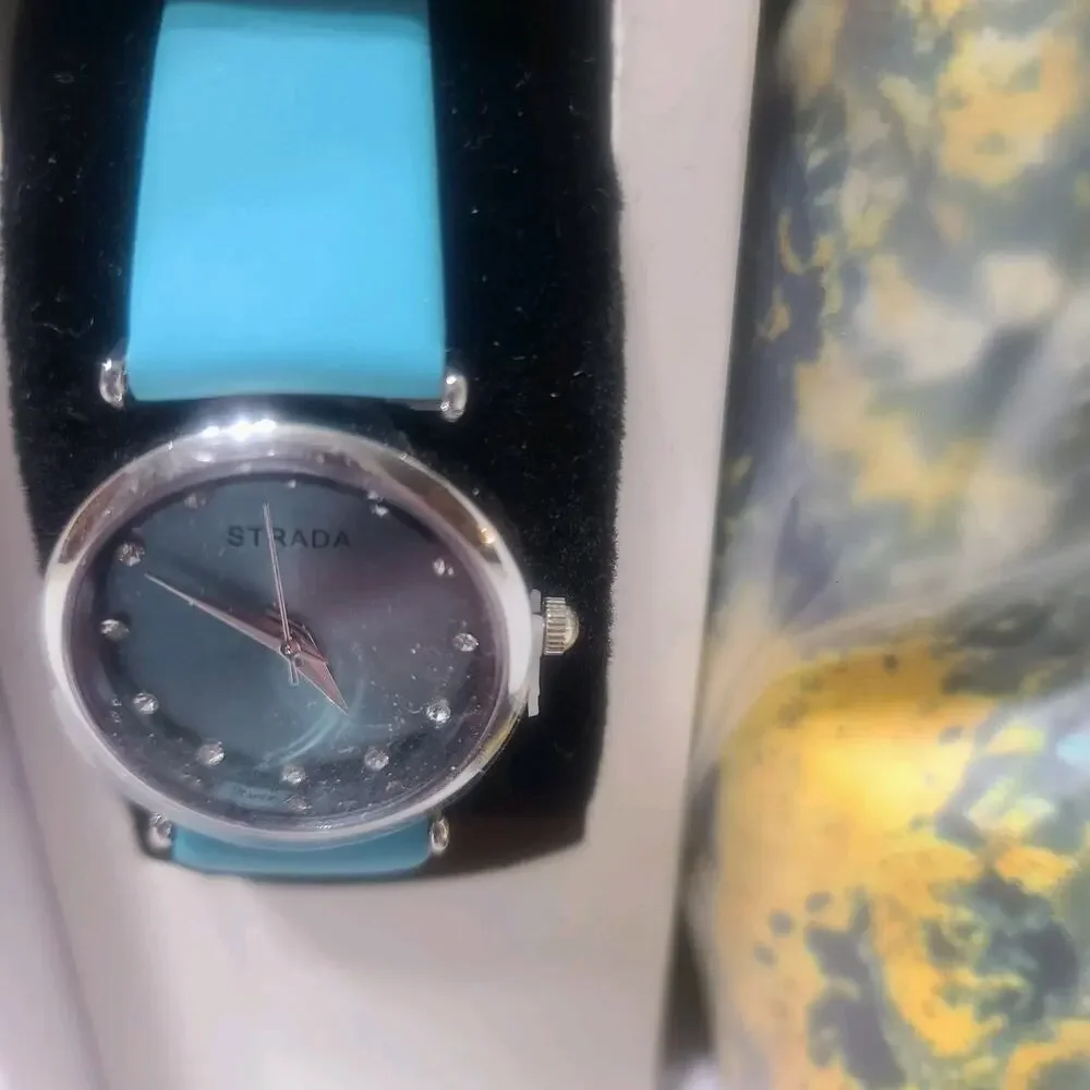 Strada Genoa Women’s Watch & Scarf Gift Set Teal Band Boxed New Japan Movement